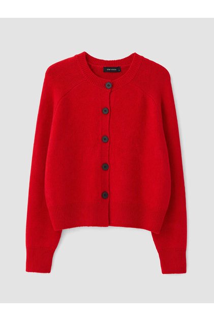 Red Crew Neck Women's Knitwear Cardigan