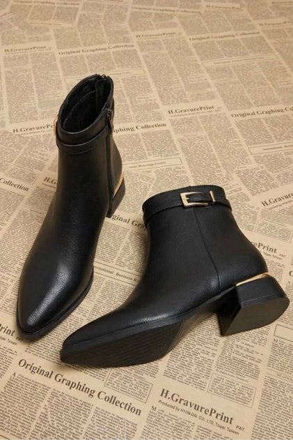 Galvanized Short Heeled Gold Buckle Zippered Non-Slip Sole Women's Booties