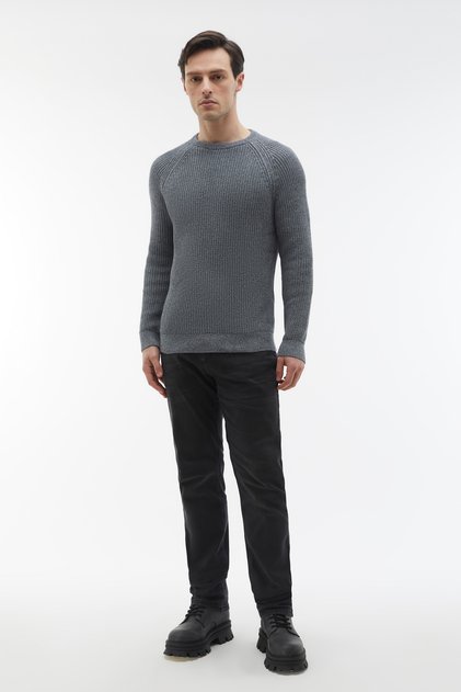 Men's Navy Blue Melange Crew Neck Sweater