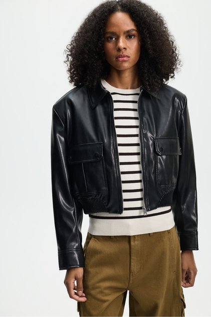 KADIN Crop suni deri ceket