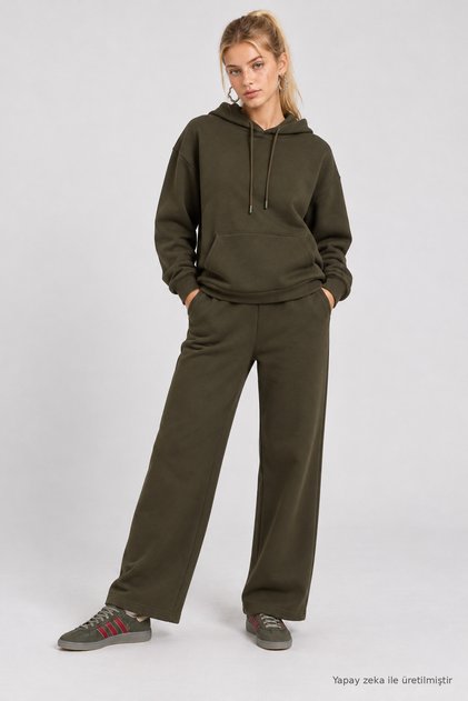 Wide Leg Ruffled Sweatpants Lrn0081 Khaki