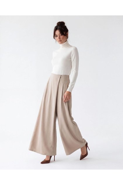 Women's Black High-Waisted Skirt-Like Liyosel Flowy Wide-Leg Pants
