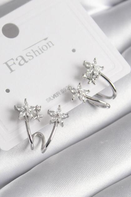 Brass Silver Color Zircon Stone Flower Model Women's Earrings
