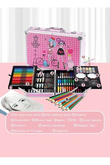 219 Pcs Art Set - Professional Artist Drawing Set for Kids - Teens And Adults, Including Oil Pastels - Colored Pencils - Watercolor Paints -A4 Paper - Palette - Erasers Great Gift For Kids,The Style