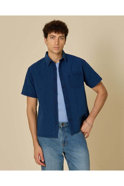 Men Navy Plain Shirt