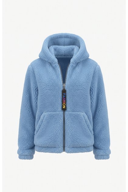 Zippered Hooded Plush Coat