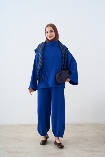 Women's Bow Detail Tracksuit Set Saks Blue