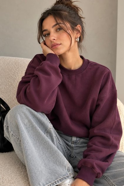 3 Thread Raised Short Sweatshirt Crew Neck Women's 3 Thread Raised My3535