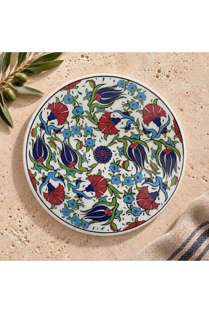 Handmade Tile Patterned Ceramic Trivet - Heat Resistant, 16 cm