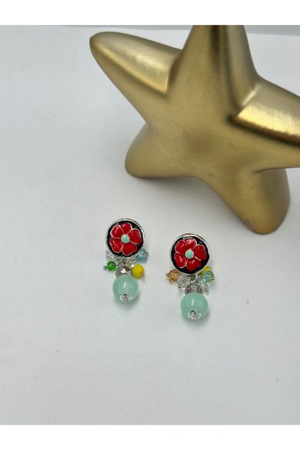 Flower Detail Colorful Steel Earrings