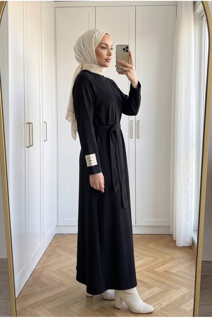 Kadın Modal Kumaş Kuşaklı Uzun Elbise 135 cm