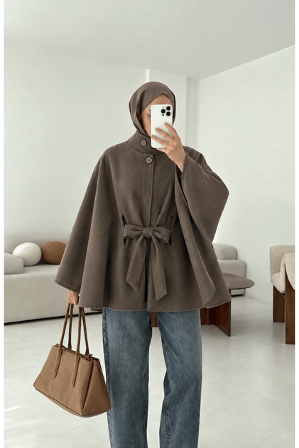 Hakim Collar Tie Poncho - 7325 - Bitter Brown (Os)
