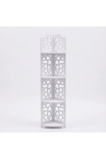 White Hollow Corner Shelf, Freestanding 3/4-Tier Waterproof Corner Storage Rack, Lightweight Portable Display Stand for Bathroom, Living Room, Kitchen, Small Space Corner Organizer