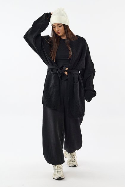 Design Black Knitwear Women's Poncho Coc3619