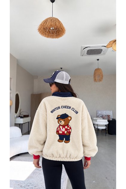 Teddy Bear Sweatshirt with Buttoned Collar