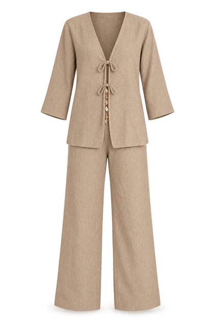 Mink Bead Detailed Linen Set - 2Y8321