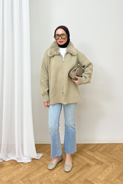 Kürk Yaka Triko Hırka 87-26248