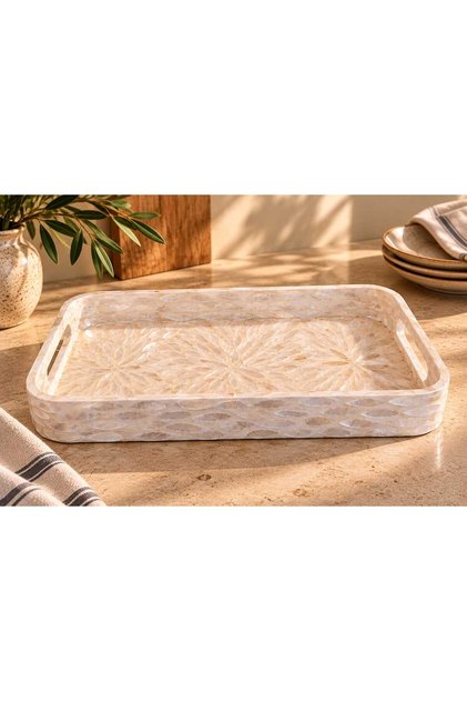 El Yapımı Kaplama Dekoratif Sunum Tepsisi – 35 × 20 cm