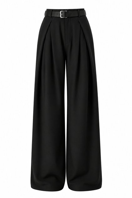 Mink Pleated Wide Leg Trousers with Belt and Pockets - 2Y4073
