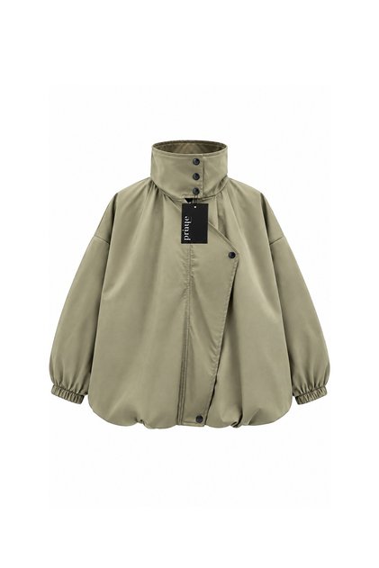 Asymmetrical Balloon Sleeve Jacket Oil Green