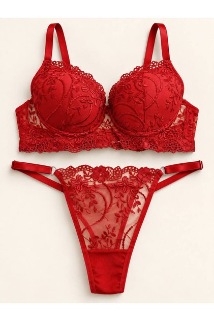 Women's Floral Patterned Underwire Bra Set (Slim Fit)