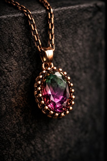 Women's Copper Necklace Natural Mystic Tourmaline Stone Oval Model Clamp Antiallergic Necklace