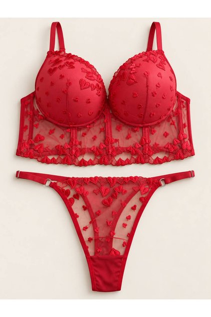 Women's Underwire Supported Bra Set with Heart Detail (Slim Fit)