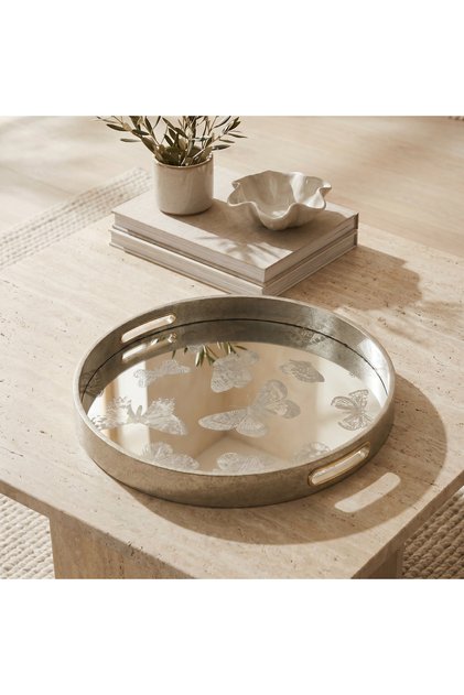 Butterfly Print Serving Tray with Cutout Handles - 37 cm