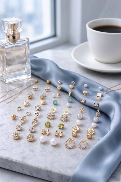 Vintage Tiny Gold Stud Earrings Assorted Set, Mixed Style Pearl Zircon Flower Bow Heart Earrings, Elegant Gift for Ladies Wedding Occasions