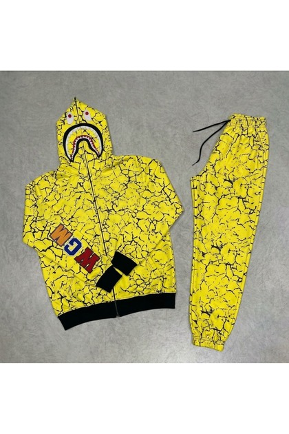 Set de trening unisex Papçi Bape, brodat, cu glugă și fermoar, cu 2 fire de țesătură