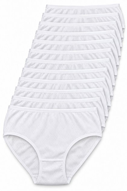 Women's 12-Pack White Color 100% Pure Cotton Heart Jacquard High Waist Bato Panties