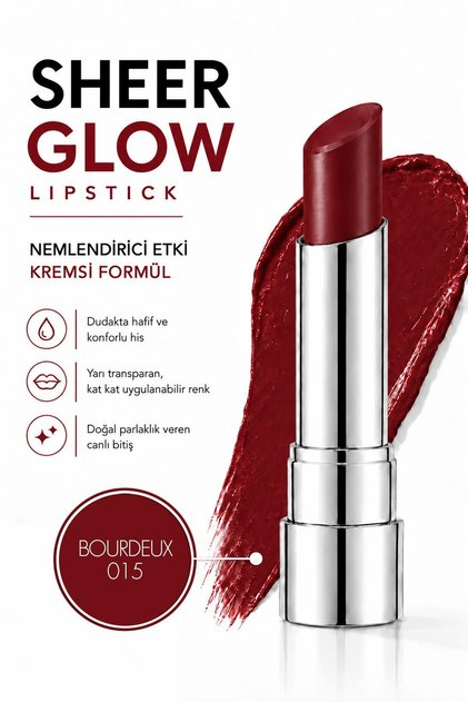 Sheer Glow Lipstick - Parlak Bitişli Nemlendirici Ruj - Bourdeux - 015