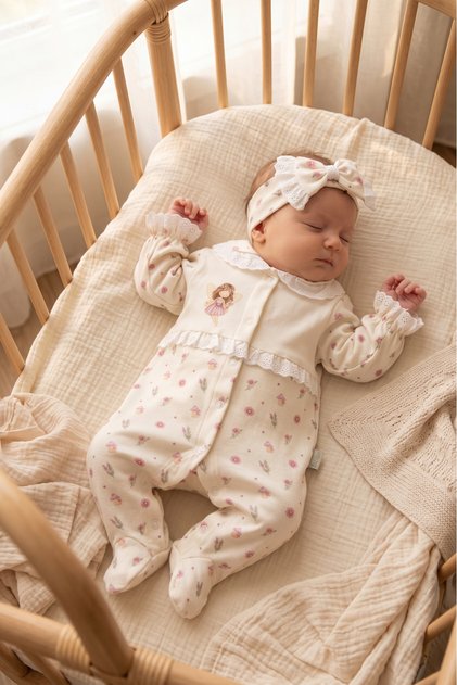 Fairy Girl Scallop Detailed 100% Cotton Bandana Jumpsuit Set