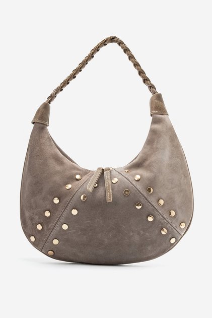 Vesta Women's Shoulder Strap Handbag Real Suede Leather Stone