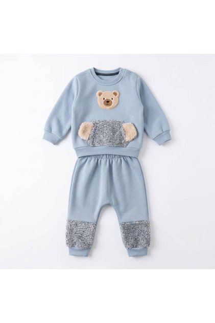 2-Piece Baby Boy Set, Baby Bear Embroidered, 3 Threaded, 100% Cotton, 6-9-12-18-24 Months, Top and Bottom, 2-Piece Newborn Baby Set