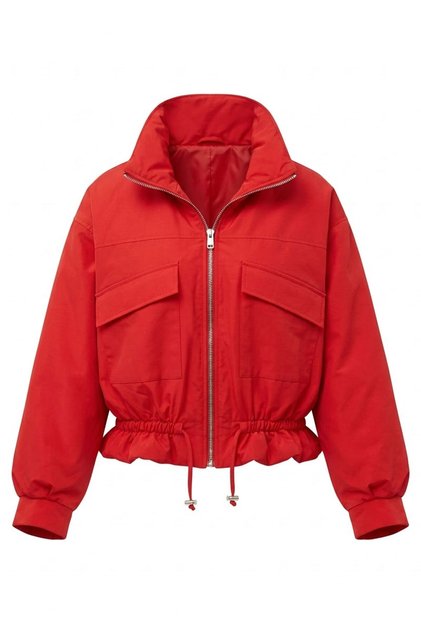 Standing Collar Insulated Bomber Jacket - Red