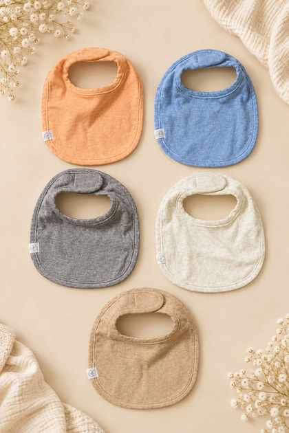 (5 Pcs) Organic Cotton Double-Layer Combed Cotton Baby Girl-Boy Baby Children's Food Bib/Drool Bib/Colors Will Be Sent Mixed