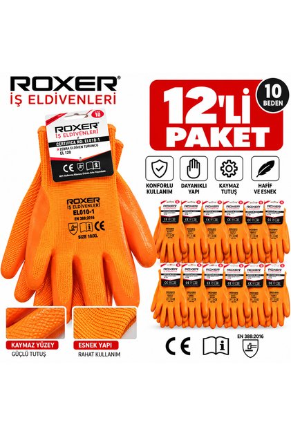 ROXER EL010-1 Turuncu İş Eldiveni – 12 Çift – 10 Numara