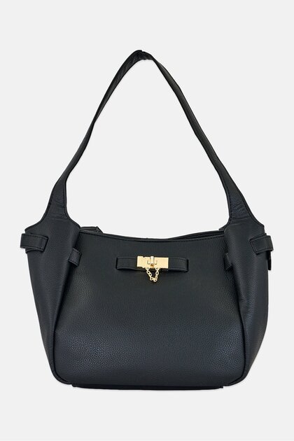 Women Brand Logo Shoulder Bag, Black