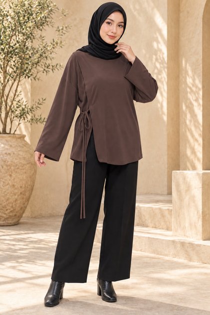 Modal Fabric Side Tie Detailed Long Sleeve Loose Women's Blouse 0263