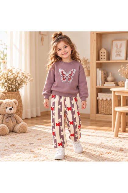 Girl's Butterfly Printed Lined Set