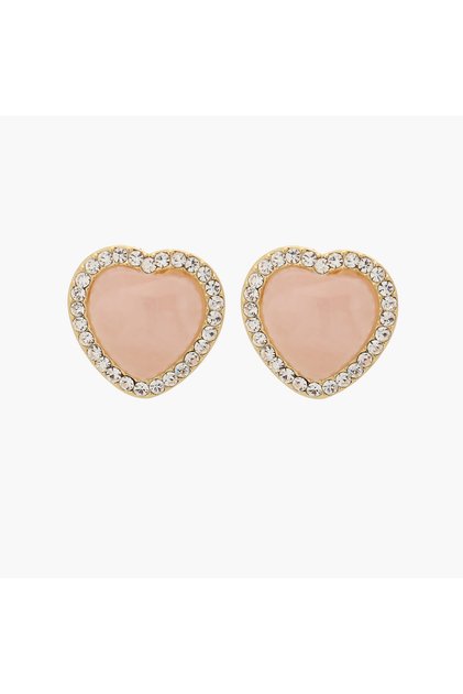 Gold Tone Embellished Stud Earrings with Pushback Closure