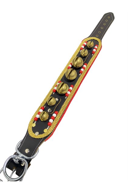Wide Kangal Dog Collar with 7 Bells and 3 Rattles, Large Genuine Buffalo Leather