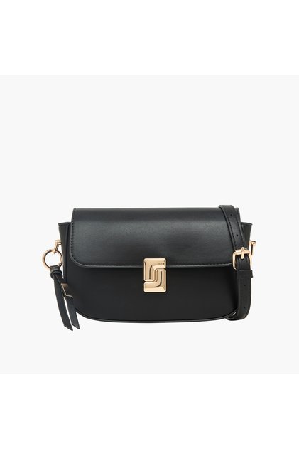 Textured Crossbody Bag with Button Closure