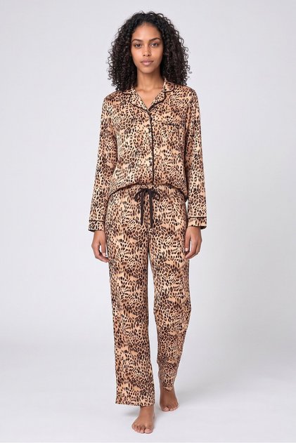 Women 2 Pcs Animal Print Pajama Top And Bottom Set, Multicolor