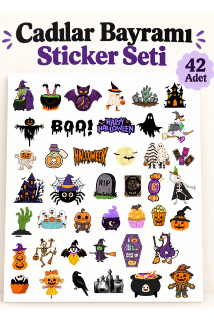 Cadılar Bayramı Halloween Sticker Seti 42 Adet – Hayalet, Balkabağı ve Cadı Temalı Dekoratif Çıkartma