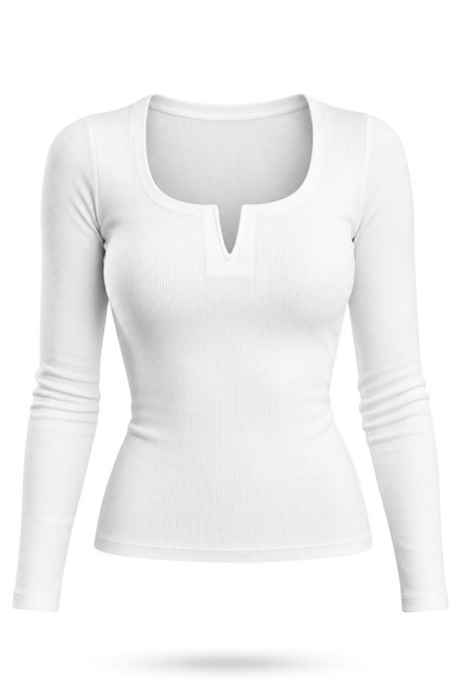 Ecru Drop Collar Ribbed Blouse 2260