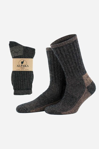 Egyptian Unisex Alpaca Wool Towel Winter Socks Anthracite-Beige