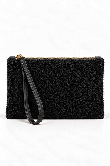 Women's Brown Plush Wristlet Bag with Zipper, Soft Textured Portfolio & Clutch Bag
