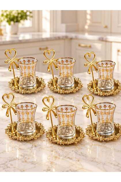 18 Piece Pandokraf Original Gilded Modern Design Luxury Tea Set with Spoon